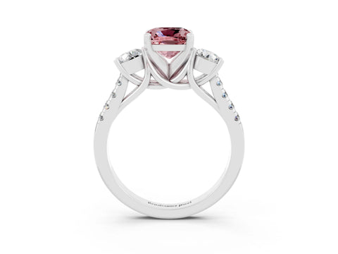 White gold Three-Stone Cushion Cut Morganite Pavé Band with Four-Prong Setting_3