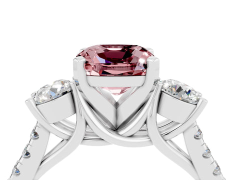 White gold Three-Stone Cushion Cut Morganite Pavé Band with Four-Prong Setting_4