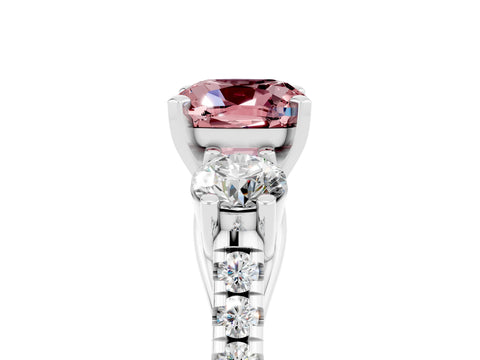 White gold Three-Stone Cushion Cut Morganite Pavé Band with Four-Prong Setting_5