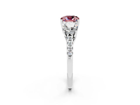 White gold Three-Stone Cushion Cut Morganite Ring with Pavé Band and Prong Setting_14