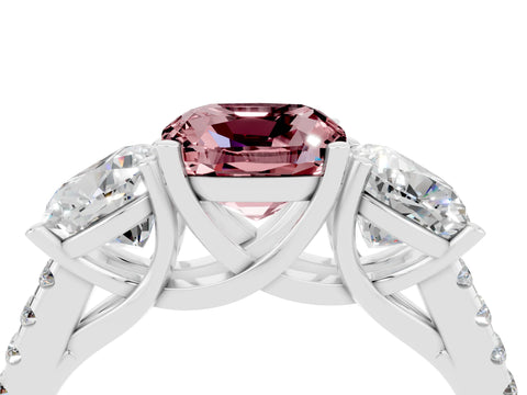 White gold Three-Stone Cushion Cut Morganite Ring with Pavé Band and Prong Setting_16