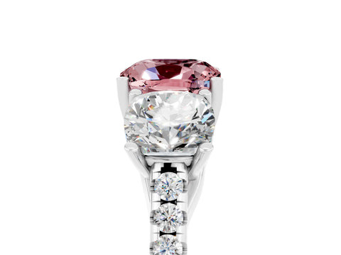 White gold Three-Stone Cushion Cut Morganite Ring with Pavé Band and Prong Setting_17