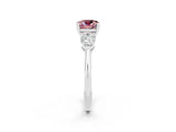 White gold Three-Stone Cushion Cut Morganite Ring with Pear Side Stones and Four-Prong Setting_2