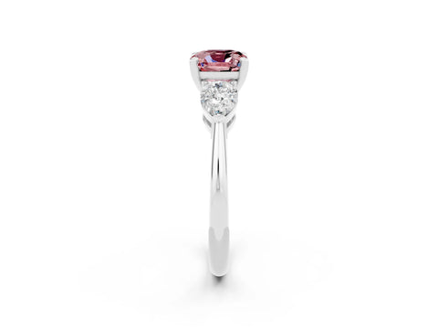 White gold Three-Stone Cushion Cut Morganite Ring with Pear Side Stones and Four-Prong Setting_2