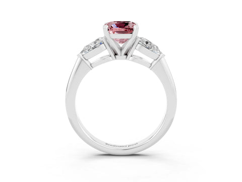 White gold Three-Stone Cushion Cut Morganite Ring with Pear Side Stones and Four-Prong Setting_3