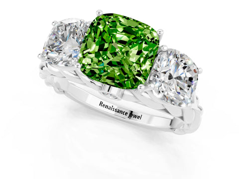 White gold Three-Stone Cushion Cut Peridot Braided Band Ring with Four-Prong Setting_13