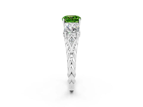 White gold Three-Stone Cushion Cut Peridot Braided Band Ring with Four-Prong Setting_14