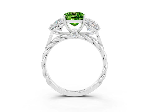 White gold Three-Stone Cushion Cut Peridot Braided Band Ring with Four-Prong Setting_15