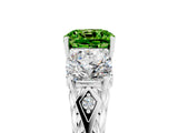 White gold Three-Stone Cushion Cut Peridot Braided Band Ring with Four-Prong Setting_17