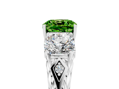 White gold Three-Stone Cushion Cut Peridot Braided Band Ring with Four-Prong Setting_17