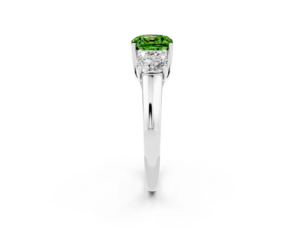 Silver Three-Stone Cushion Cut Peridot Engagement Ring with Prong Setting