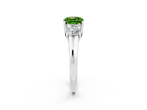 White gold Three-Stone Cushion Cut Peridot Engagement Ring with Prong Setting_2