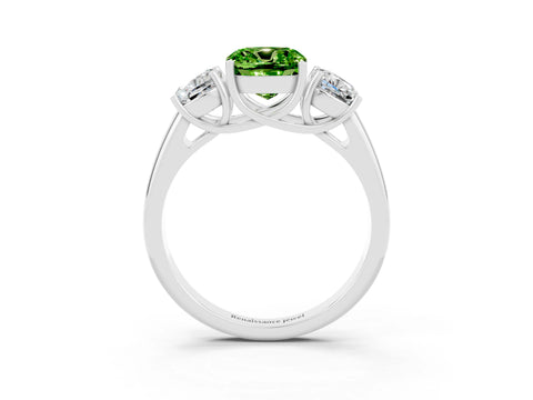 White gold Three-Stone Cushion Cut Peridot Engagement Ring with Prong Setting_3