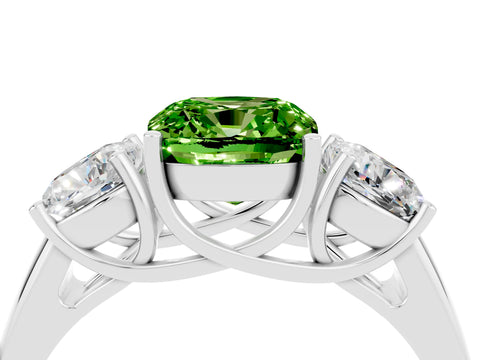 White gold Three-Stone Cushion Cut Peridot Engagement Ring with Prong Setting_4