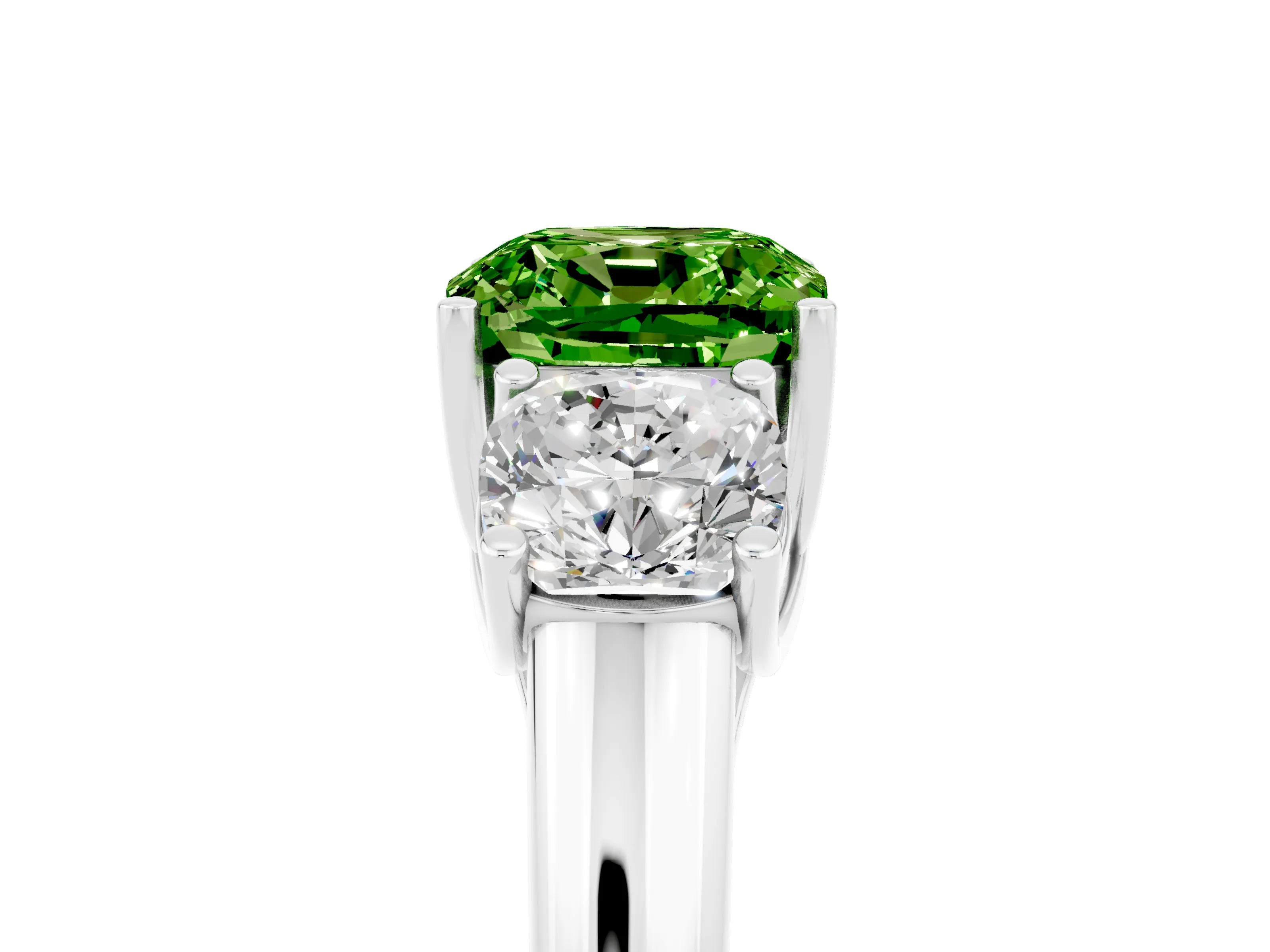 White gold Three-Stone Cushion Cut Peridot Engagement Ring with Prong Setting_5