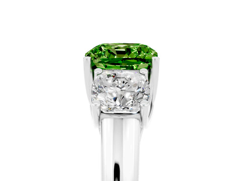White gold Three-Stone Cushion Cut Peridot Engagement Ring with Prong Setting_5
