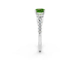 White gold Three-Stone Cushion Cut Peridot Pavé Band with Four-Prong Setting_2