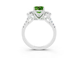 White gold Three-Stone Cushion Cut Peridot Pavé Band with Four-Prong Setting_3