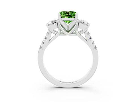 White gold Three-Stone Cushion Cut Peridot Pavé Band with Four-Prong Setting_3