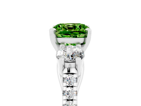 White gold Three-Stone Cushion Cut Peridot Pavé Band with Four-Prong Setting_5