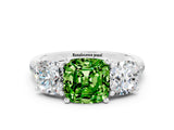 White gold Three-Stone Cushion Cut Peridot Ring with Pavé Band and Prong Setting_12