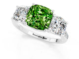 White gold Three-Stone Cushion Cut Peridot Ring with Pavé Band and Prong Setting_13