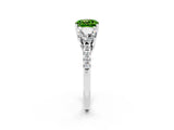 White gold Three-Stone Cushion Cut Peridot Ring with Pavé Band and Prong Setting_14