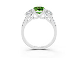 White gold Three-Stone Cushion Cut Peridot Ring with Pavé Band and Prong Setting_15