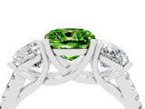 White gold Three-Stone Cushion Cut Peridot Ring with Pavé Band and Prong Setting_16