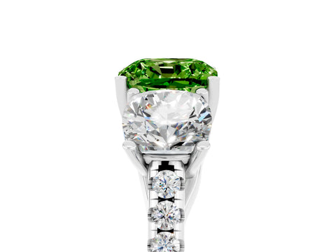 White gold Three-Stone Cushion Cut Peridot Ring with Pavé Band and Prong Setting_17