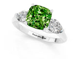 White gold Three-Stone Cushion Cut Peridot Ring with Pear Side Stones and Four-Prong Setting_1