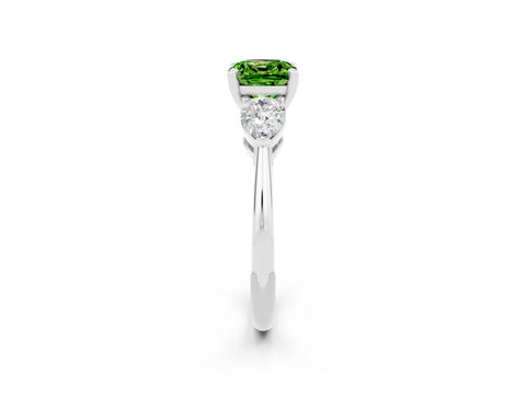 White gold Three-Stone Cushion Cut Peridot Ring with Pear Side Stones and Four-Prong Setting_2