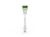 White gold Three-Stone Cushion Cut Peridot Ring with Pear Side Stones and Four-Prong Setting_2