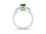 White gold Three-Stone Cushion Cut Peridot Ring with Pear Side Stones and Four-Prong Setting_3