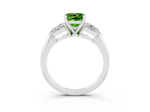 White gold Three-Stone Cushion Cut Peridot Ring with Pear Side Stones and Four-Prong Setting_3