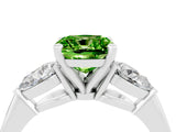 White gold Three-Stone Cushion Cut Peridot Ring with Pear Side Stones and Four-Prong Setting_4
