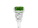 White gold Three-Stone Cushion Cut Peridot Ring with Pear Side Stones and Four-Prong Setting_5