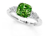 White gold Three-Stone Cushion Cut Peridot Ring with Pear  Side Stones in Four-Prong Setting_13