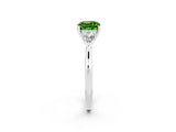 White gold Three-Stone Cushion Cut Peridot Ring with Pear  Side Stones in Four-Prong Setting_14