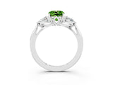 White gold Three-Stone Cushion Cut Peridot Ring with Pear  Side Stones in Four-Prong Setting_15