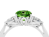 White gold Three-Stone Cushion Cut Peridot Ring with Pear  Side Stones in Four-Prong Setting_16