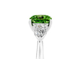White gold Three-Stone Cushion Cut Peridot Ring with Pear  Side Stones in Four-Prong Setting_17