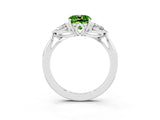White gold Three-Stone Cushion Cut Peridot Ring with Pear  Side Stones in Four-Prong Setting_51