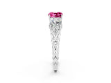 White gold Three-Stone Cushion Cut Pink Sapphire Braided Band Ring with Four-Prong Setting_62