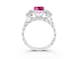 White gold Three-Stone Cushion Cut Pink Sapphire Braided Band Ring with Four-Prong Setting_63
