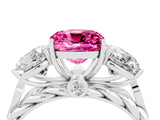 White gold Three-Stone Cushion Cut Pink Sapphire Braided Band Ring with Four-Prong Setting_64
