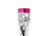 White gold Three-Stone Cushion Cut Pink Sapphire Braided Band Ring with Four-Prong Setting_65