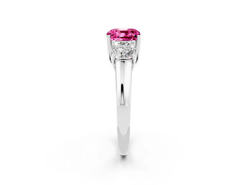 White gold Three-Stone Cushion Cut Pink Sapphire Engagement Ring with Prong Setting_2