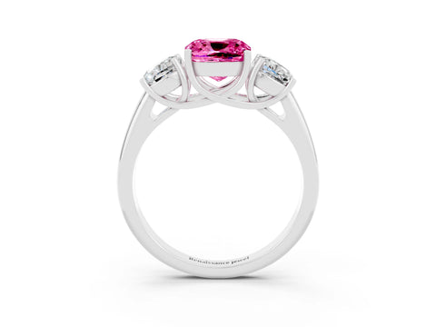 White gold Three-Stone Cushion Cut Pink Sapphire Engagement Ring with Prong Setting_3