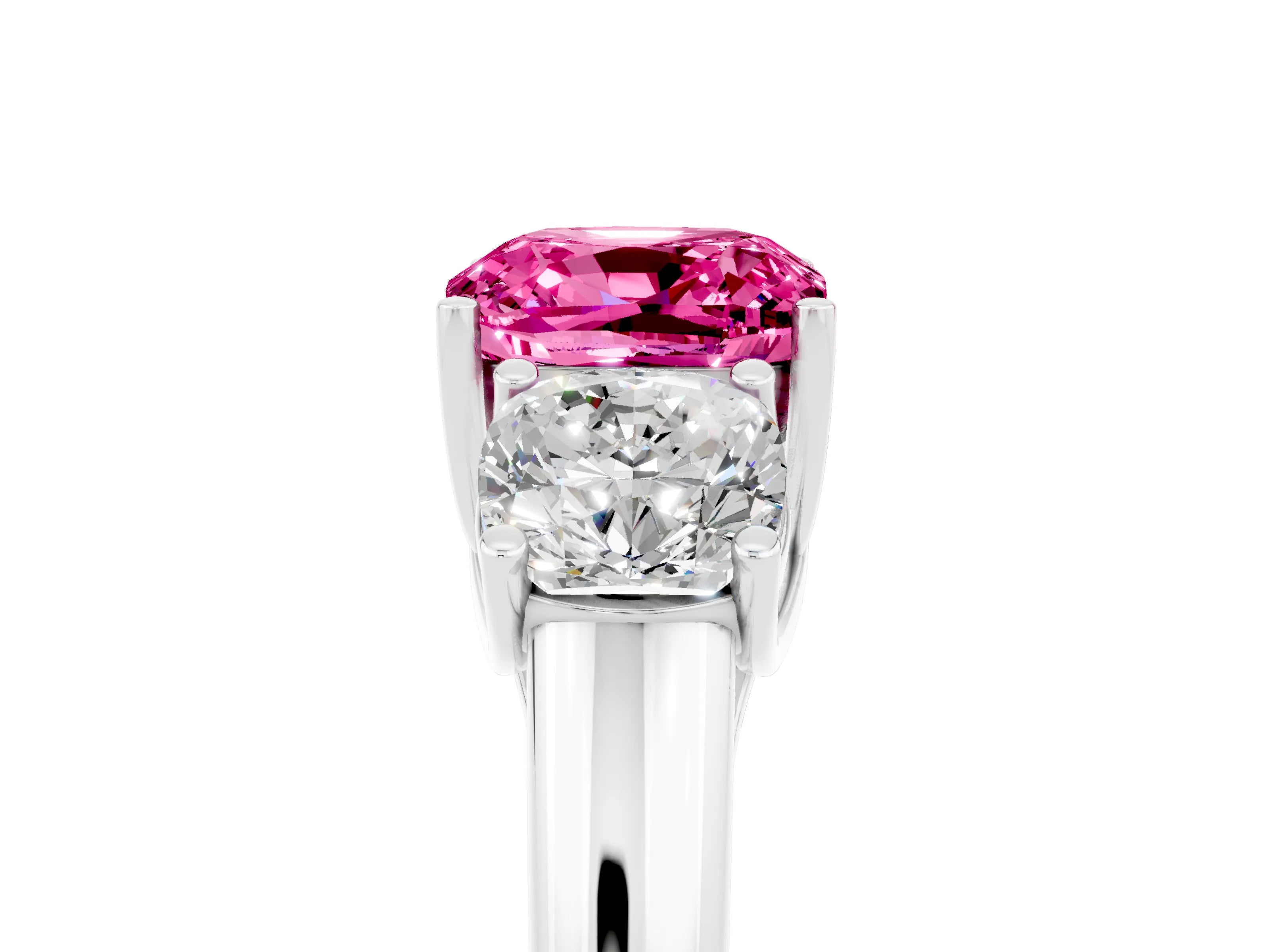 White gold Three-Stone Cushion Cut Pink Sapphire Engagement Ring with Prong Setting_5